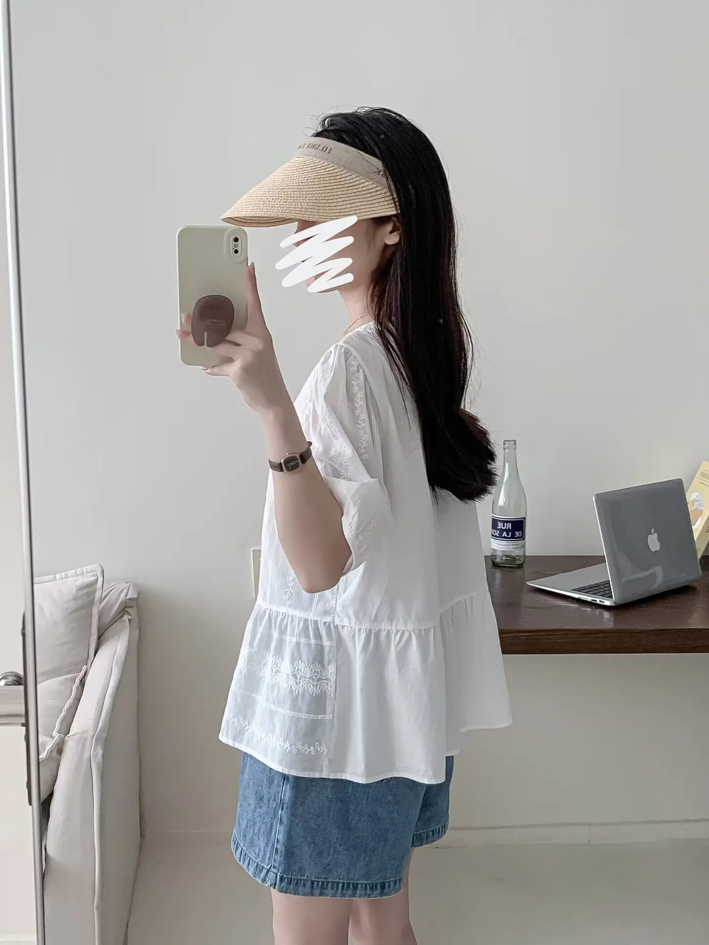 New Summer Cotton Casual Short Sleeve Shirt Women O Neck Embroidery Tops Girl Loose Commute Sweet Blouses 2024 Autumn T45951QC