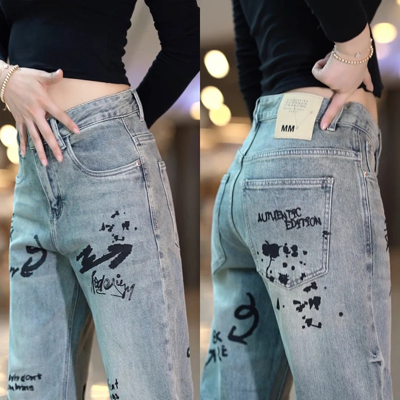 

Мужские джинсы свободного кроя, прямые, повседневные, длинные брюки, универсальные, для уличной моды, из хлопка, городской стиль, осень-зима, новинка...