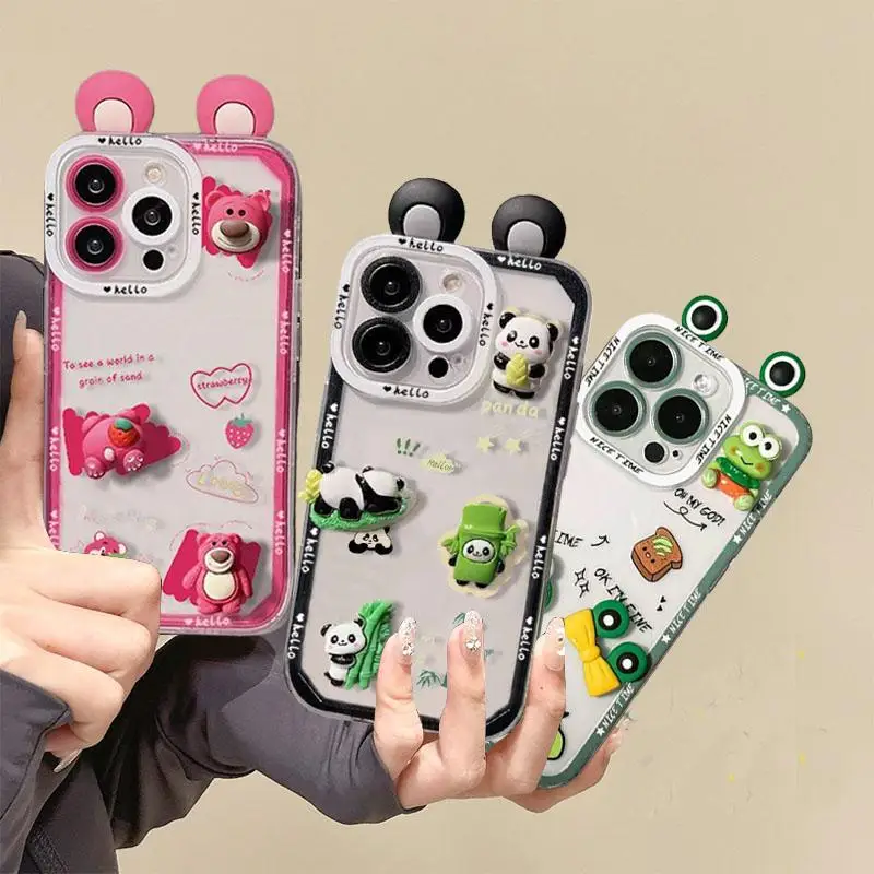 3D Frog Panda Lotso Case For VIVO Y28 Y76 Y75 Y02 Y02T Y02A Y11 V21 V23 Y33 Y51 Y31 Y17S Y50 Y30 V23E Y100 Y03 Y22 Y20 V30E Ears