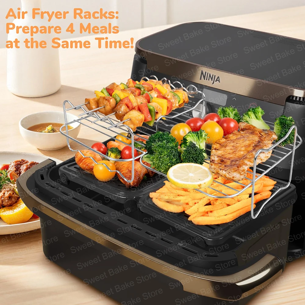 2 شبكات شواء مقلاة هوائية كبيرة مع 4 أسياخ لـ Ninja AF500EU، COSORI Twinfry 10L/Dual Zone 8.5L، Cookwise، Russell Hobbs 9L