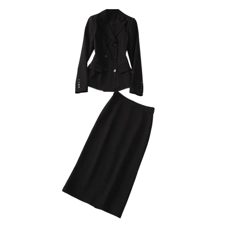 Black Suits Women 2024 New Spring Autumn Professional Long Sleeve Slim Blazer And Skirt Sets Office Ladies Work Wear Fashion