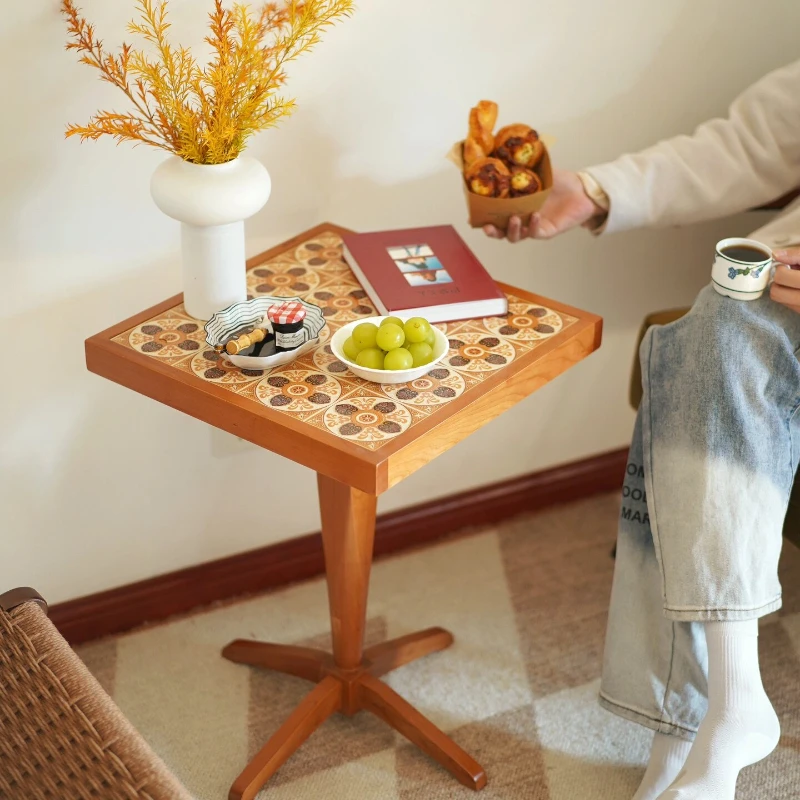 Retro cherry solid wood small coffee table Japanese living room sofa tile square table