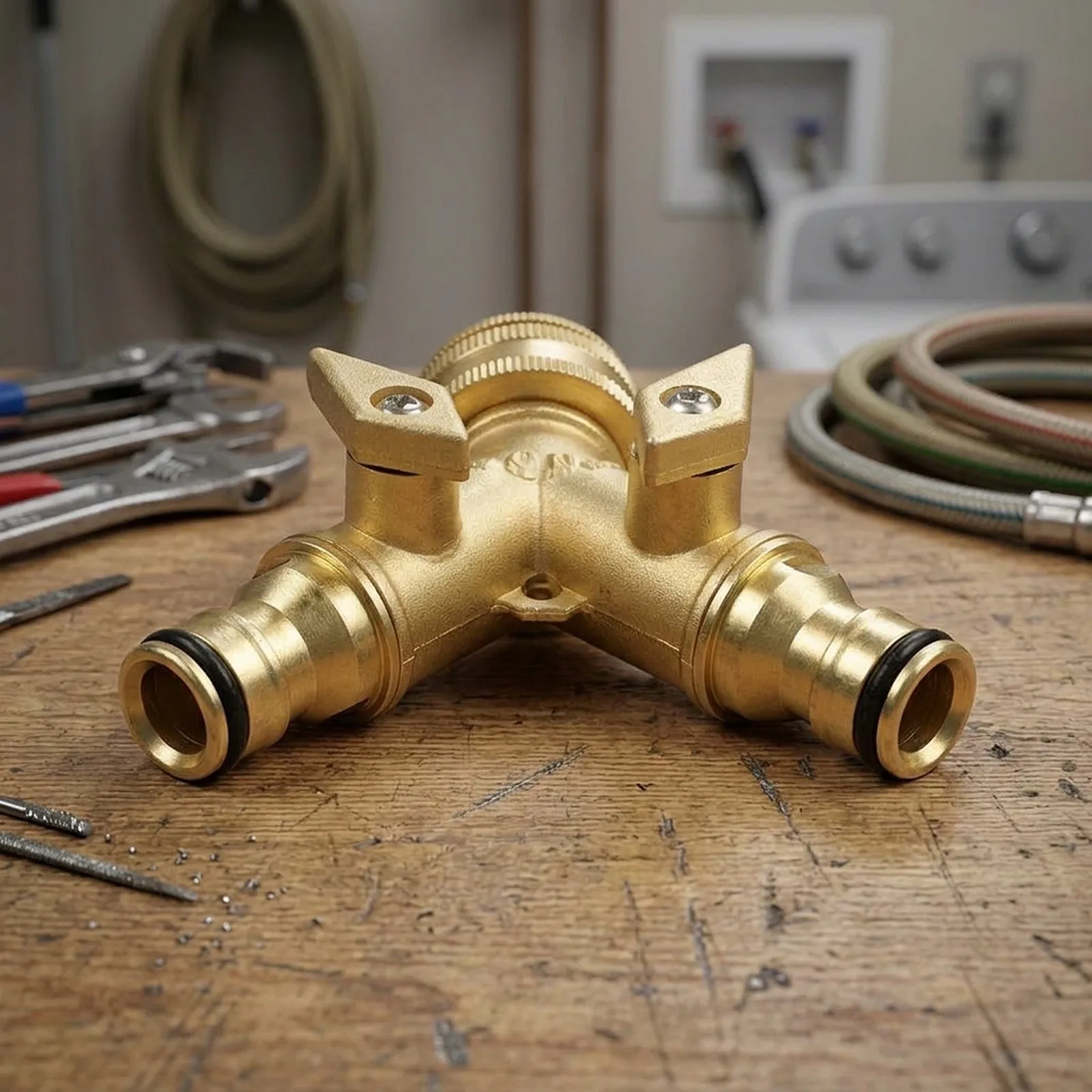 Inner Wire Brass Tee Valve for Washing Machine 1 Input 2 Output Water Flow Control High Temp Resistance Copper Construction