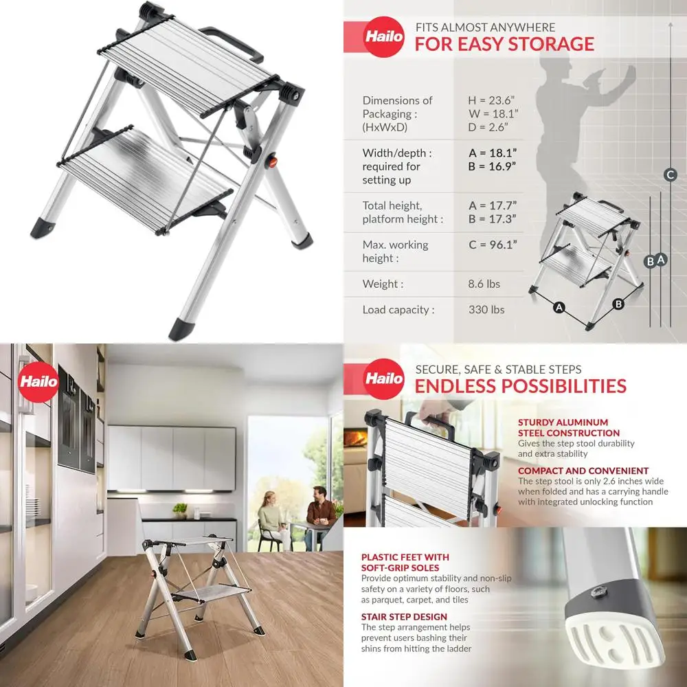 

Компактный стальной мини-табурет с противоскользящими ступеньками и грузоподъемностью 330 фунтов