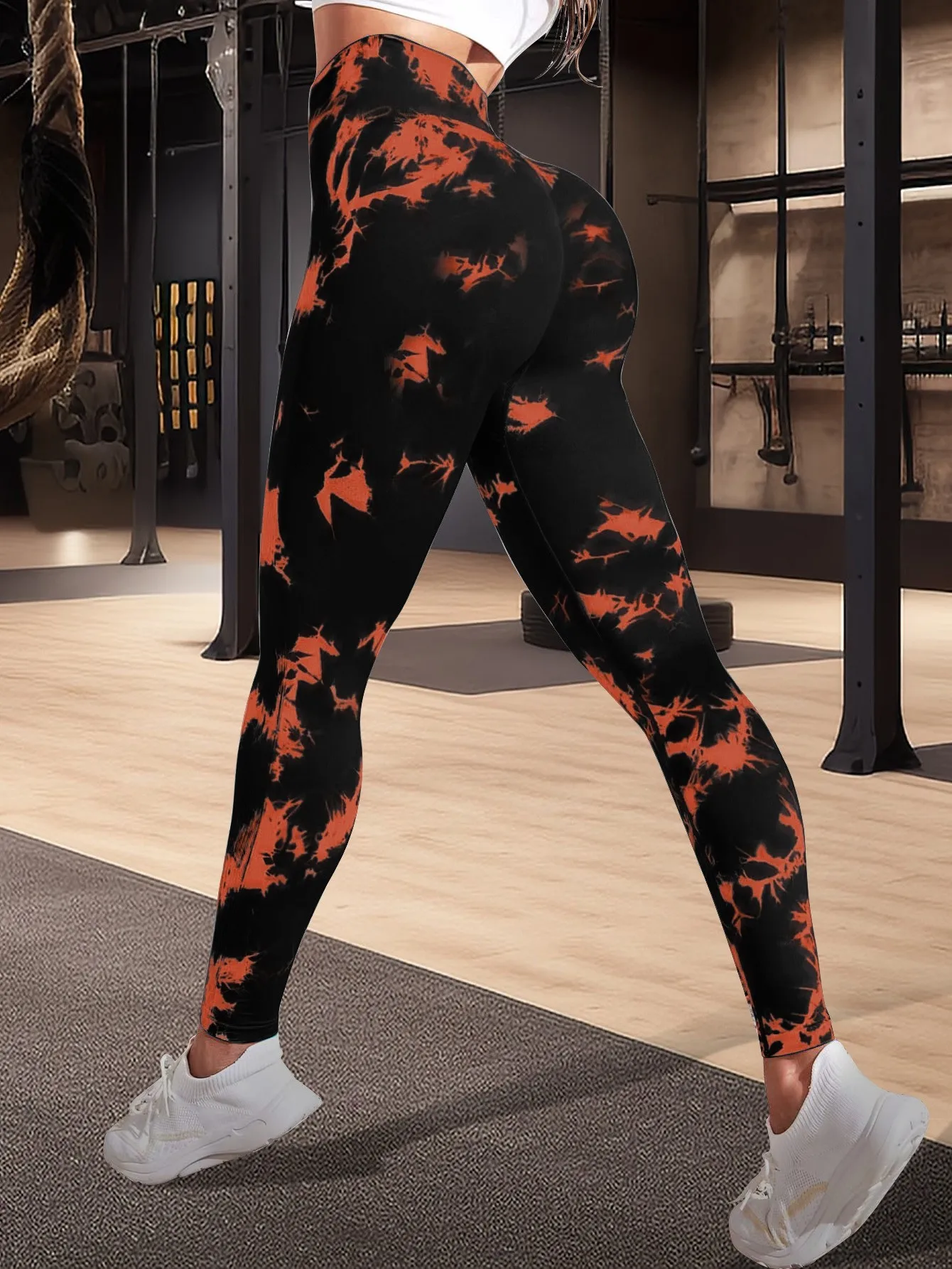 Scrunch Butt Lifting Leggings For Women High Waisted Tie Dye Fragmented Flower Workout Seamless Yoga Pants Peach Lift Tights