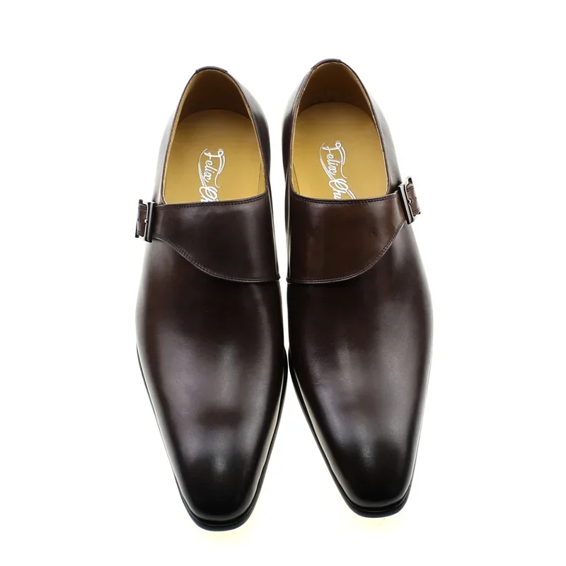 Designer Men\'s Dress Shoes Classic Genuine Leather Monk Strap Buckle Dark Brown/Black Office Business Formal Shoes for Men