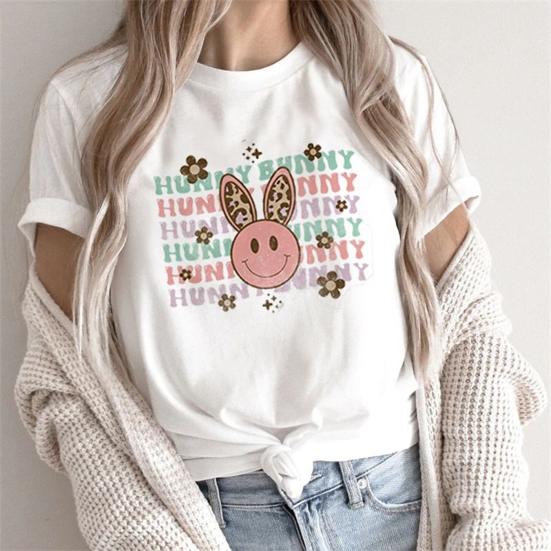 Summer Fashion Women T-Shirt Funny Rabbit Bunny Flowers Animal Print Tshirt Femme Harajuku Shirt Kawaii Clothes T Shirt Female