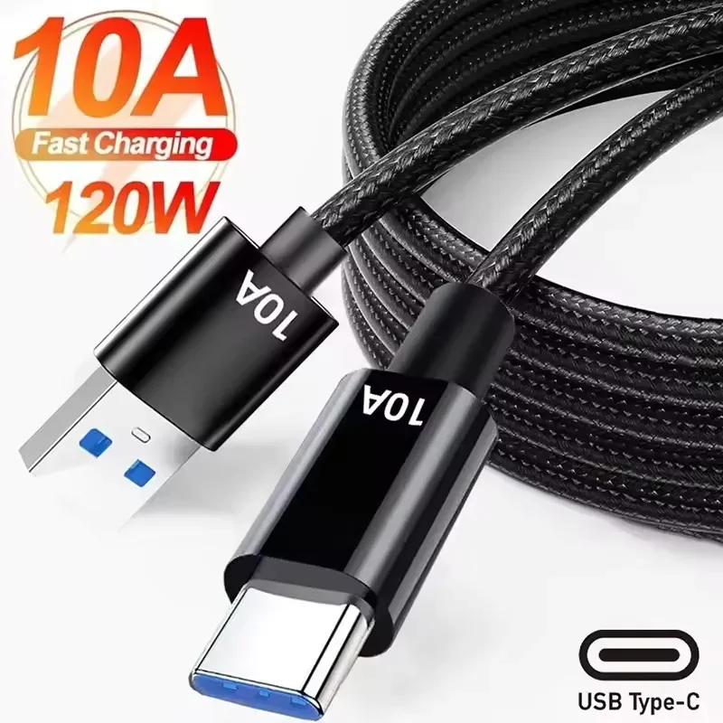 120W Cable 10A Super Fast Charge Data Transfer Cable USB A to Type C Data Cord Knit Cable Quick Cable For Samsung iPhone Xiaomi