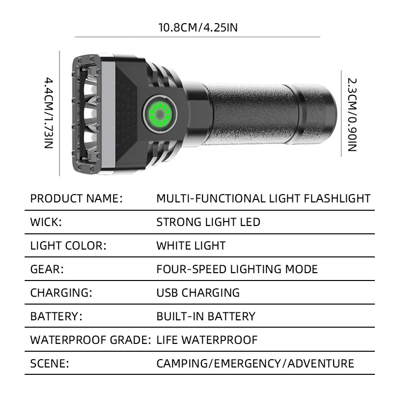 Multi Functional Outdoor LED Six Core Small Electric Display High Brightness Charging Long-range Portable Flashlight