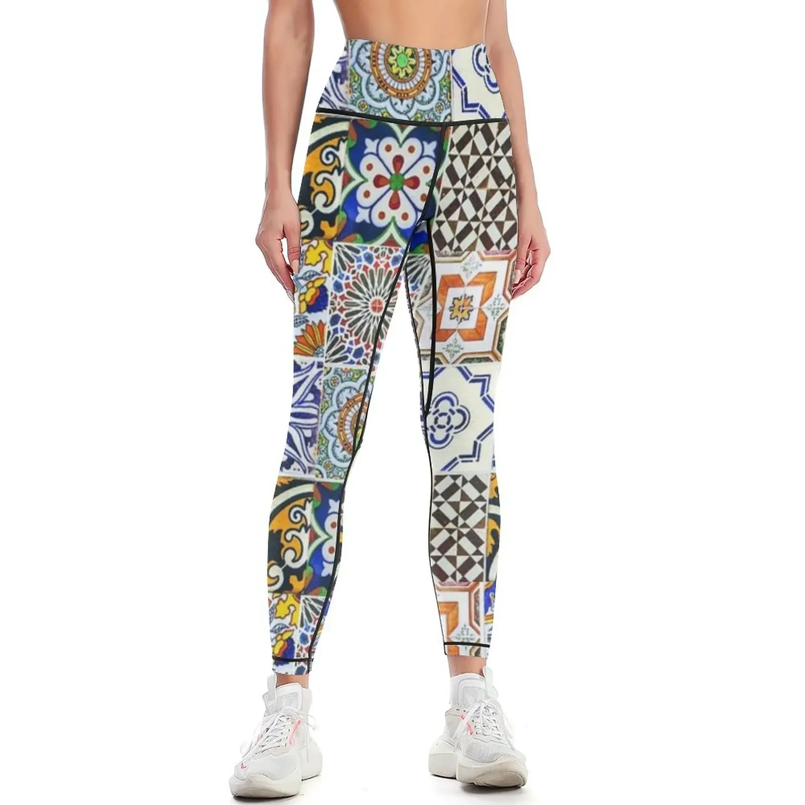 

Colorful Portuguese Tile Leggings Jogger pants Fitness woman sporty woman push up Women's push up Womens Leggings