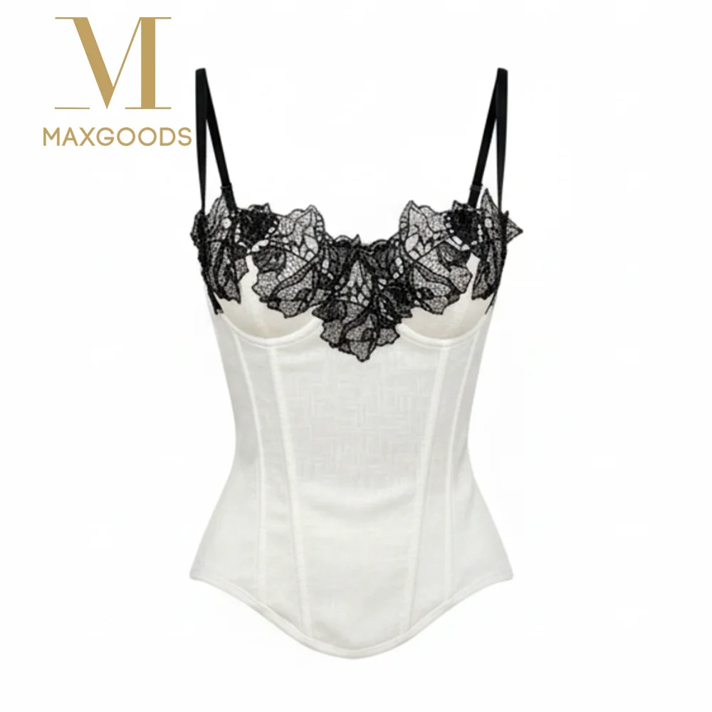 New Sleeveless Lace Corset Tops Spaghetti Strap Backless Style Camisole Tops Sexy Splicing Design Slim Vest Tee Summer