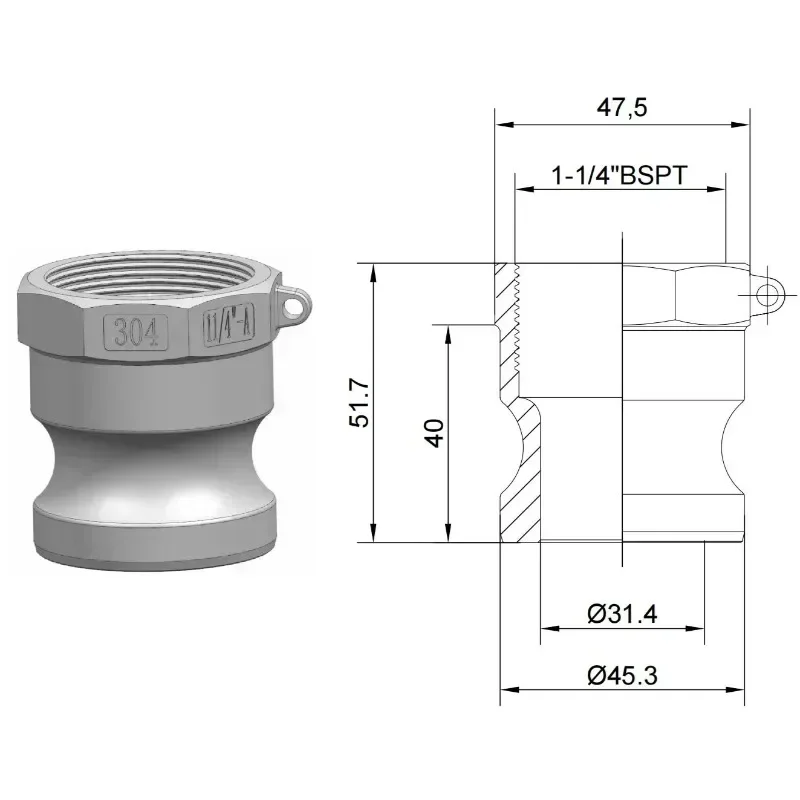 

1-1/4" DN32 Type A 304 Stainless Steel Camlock Groove Fitting Quick Connector Coupling Adapter