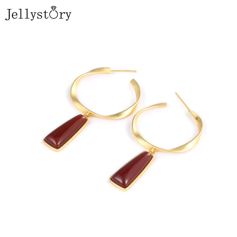 Jellystory 925 Sterling Silver Red Agate Drop Earrings For Women Simple Geometric Wedding Anniversary Fine Jewelry 2022 Trend