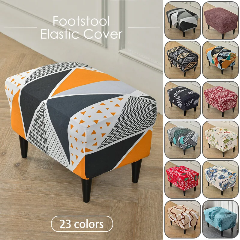 Ottoman Stool Covers Spandex Rectangle Stretch Stool Cover All-inclusive Footstool Sofa Footrest Slipcover Furniture Protector