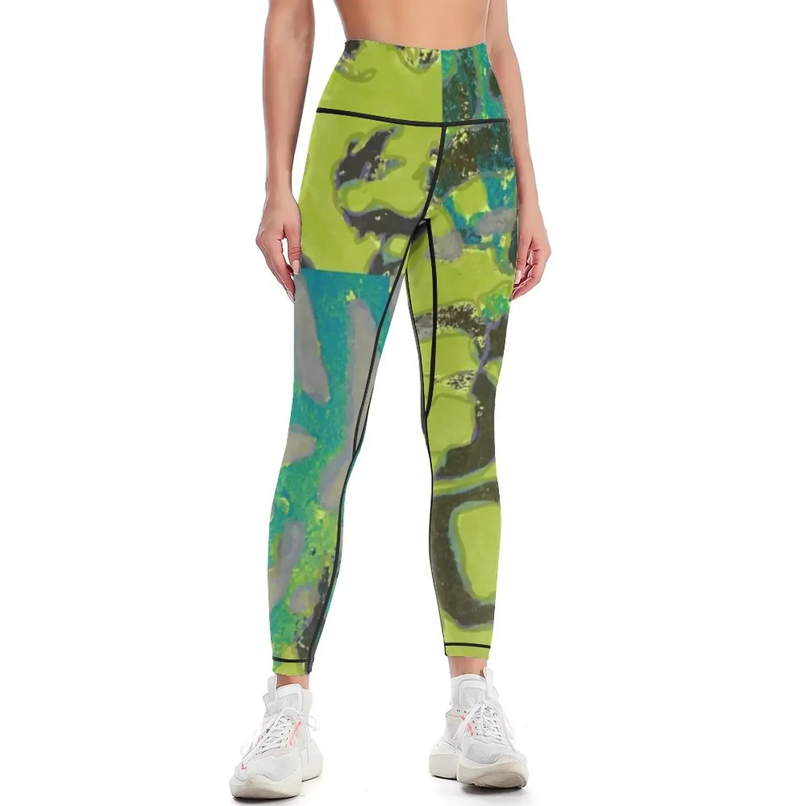 

Handprinted Abstract Alphabet in Green and Turquoise Leggings leggins push up woman Women's push up Womens Leggings