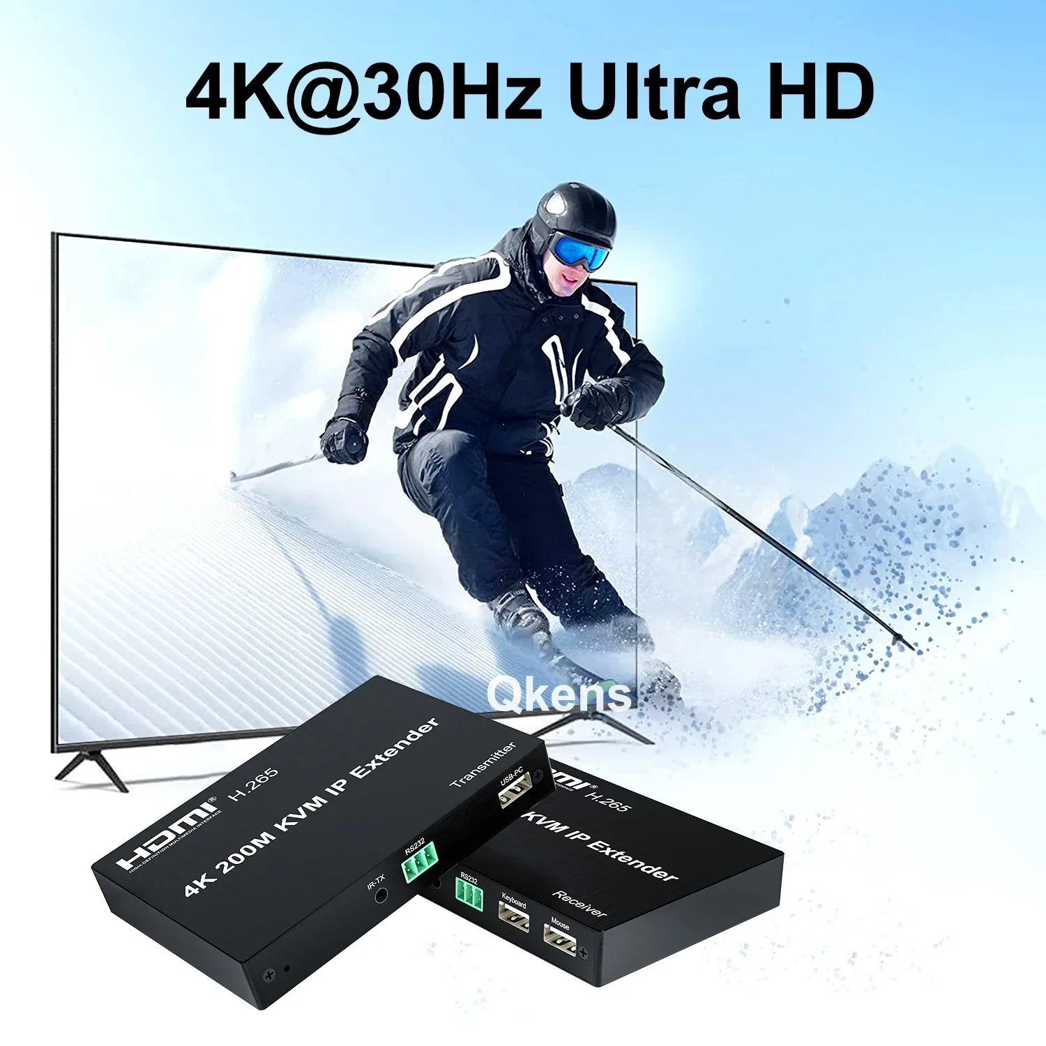 H.265ตัวขยาย HDMI 4K 200ม. โดย RJ45 IP สาย Cat6อีเทอร์เน็ตสามารถส่งสัญญาณและรับสัญญาณได้มากมายตัวแยกเราเตอร์อินเตอร์เน็ต KVM