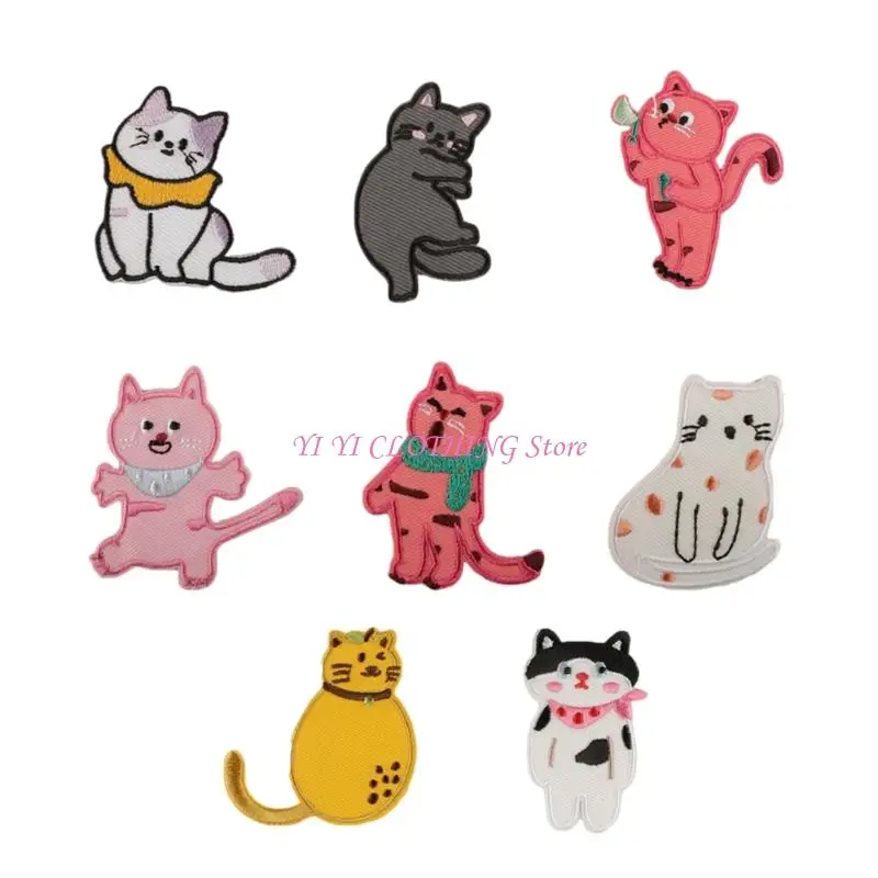 

N5KF Cats Theme Repair Patches Digital Embroidery Applique Craft Sewing Supply 8PCS
