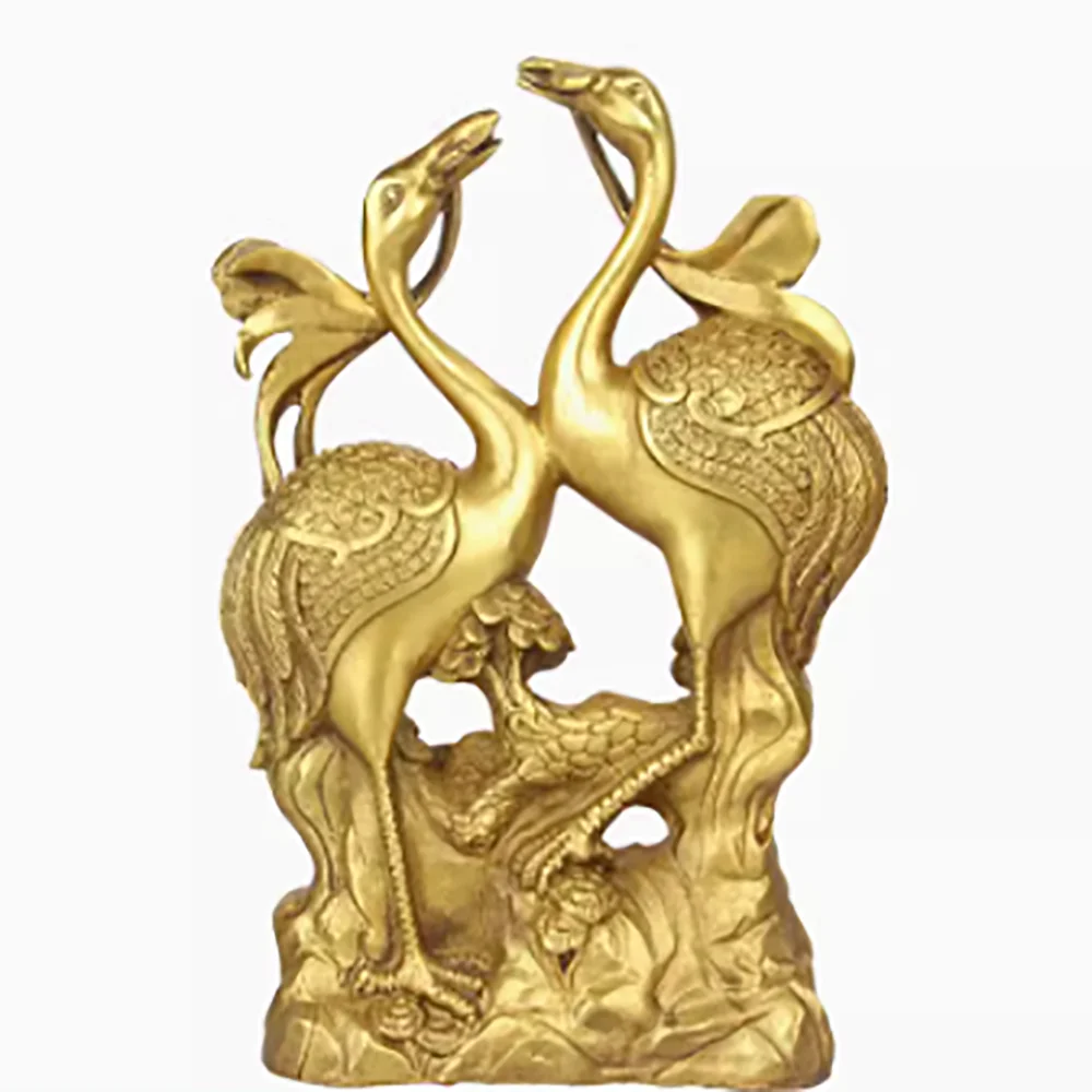 Brass Xianhe and Hejia Ruyi Crane Bronze Craft Decoration