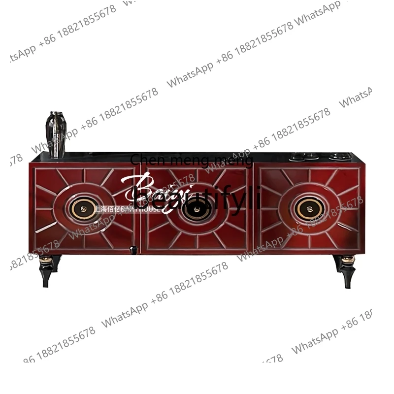 

French retro solid wood TV cabinet floor-to-ceiling living room, American light luxury high-end storage locker H