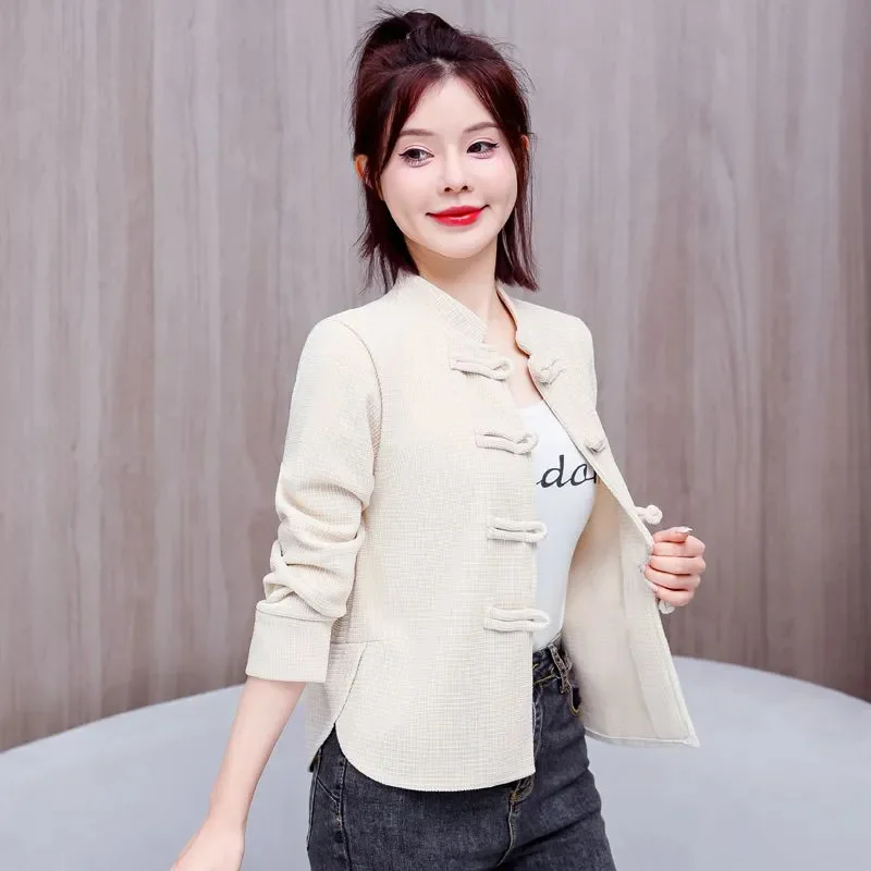 2026 New Spring Autumn Coat Jacket Women's Clothing Versatile Fashion Short Retro Chinese Style Button Up Outerwear Woman
