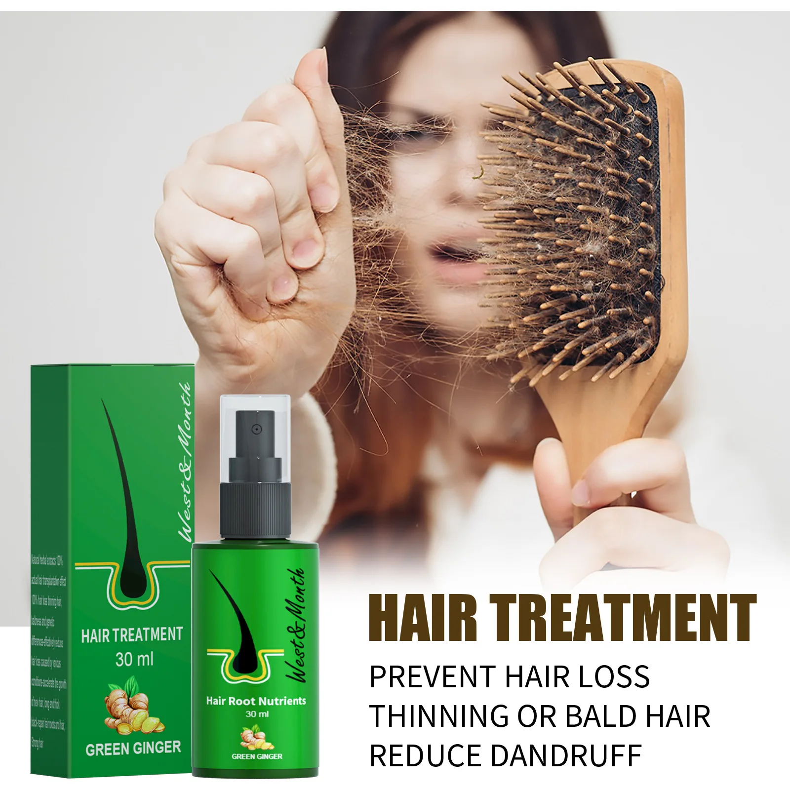 Ginger Hair Growth Spray Reduce Loss Prevent Baldness Strengthen Roots Nourish Scalp Accelerate Growing Repair Damaged Hair Mist