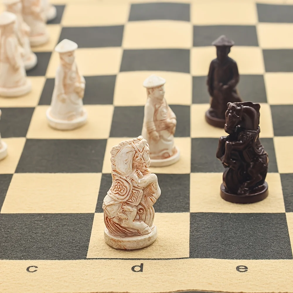 مجموعة الشطرنج الرجعية مع لوحة ثلاثية الأبعاد قطع الراتنج محفورة تمثال الجندي لعبة استراتيجية كلاسيكية هدايا عيد الميلاد مجموعة الشطرنج الدولية