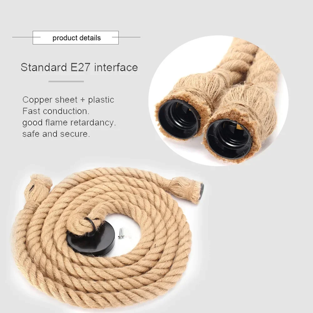 

Retro Vintage Hemp Rope Pendant Light E27 Edison LED American Industrial Hanging Lamp for Creative Loft Country Style Ceiling