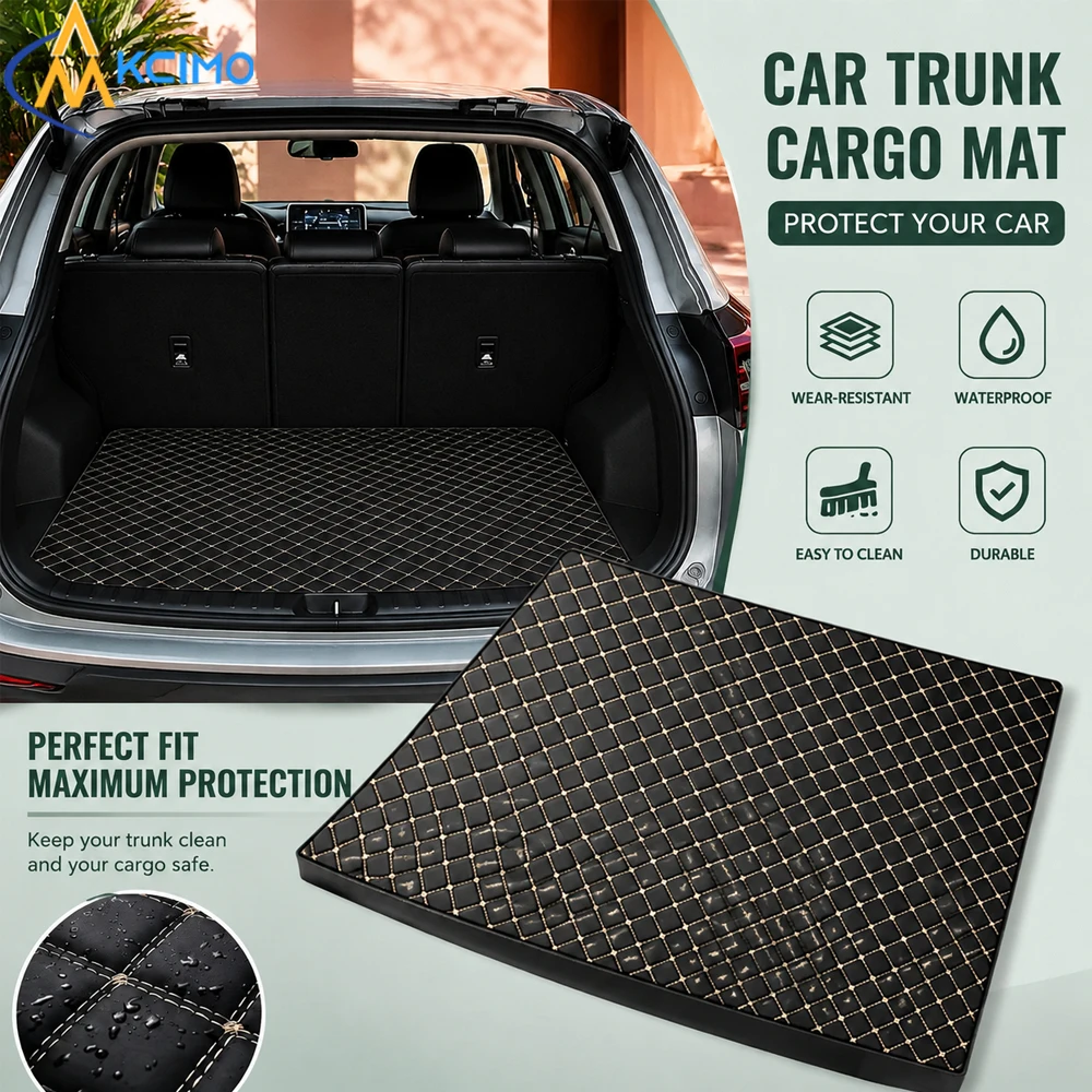 Car Trunk Mat,PU Leather Waterproof Anti‑Slip Rear Cargo Liner Mat,Easy Clean Wear‑Resistant Auto Trunk Carpet Protector