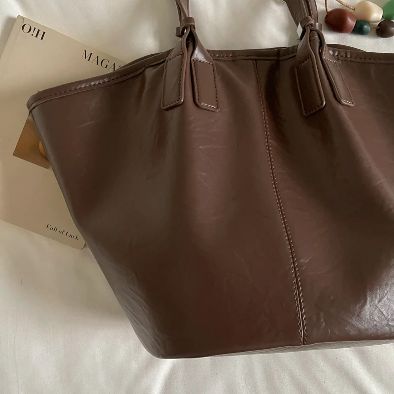 Overs ize Shopper Bag einfach lässig große Kapazität Tote Frauen Handtaschen Designer Tasche Luxus weiche Leder Umhängetasche schwarz Bolsos – Detail 14