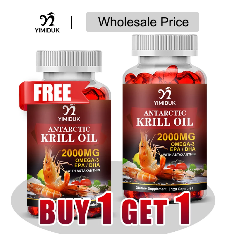 

Buy 1 Get 1 Free! Krill Oil 2000mg Supplement, for Heart & Joint Health, Brain, Eye & Anti-Inflammatory, GMP Certified, Vegan