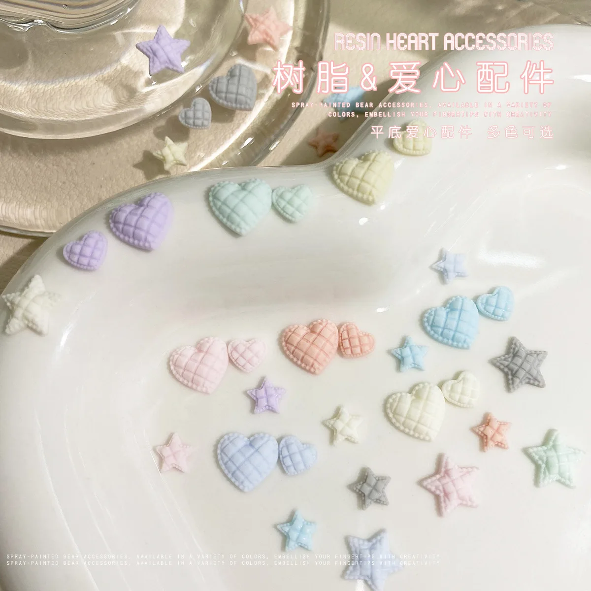 10pcs เรซิ่น Love Heart อุปกรณ์เสริมเล็บ Charms เครื่องประดับผสมสีขนาด Love Star Rhinestones สําหรับตกแต่งเล็บชิ้นส่วนใหม่