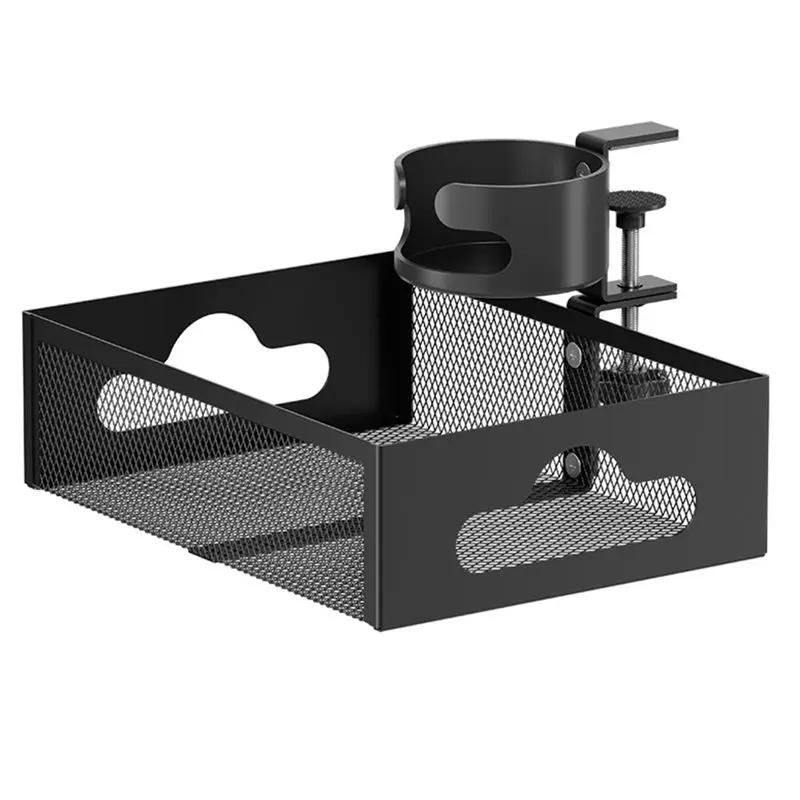 

A19F-Under Desk Organizer With Drawer And Cable Management Tray System For Home Office Space Black