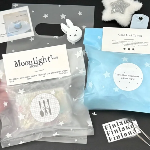 Steve 50pcs Blue And White Star Frosted Packaging Bags Gift Cards Shipping Packaging Materials Affordable Ziplock Bags