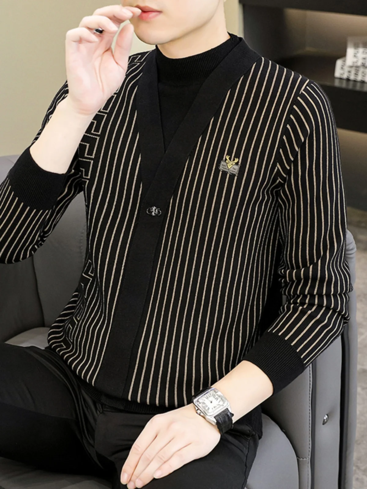 

Men's Casual Striped Knit Sweater f High Collar Slim Fit Base Layer irt Faionable Autumn Winter New Sle Comfortable ...