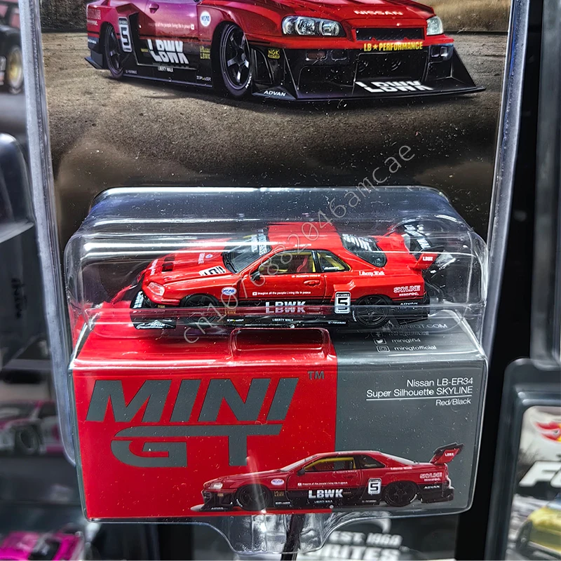 

MINI GT 1:64 LB-ER34 Super Silhouette SKYLINE Red/Black Blister Packaging Diecast Model Car Vehicle Model Alloy Cars Toys Boys