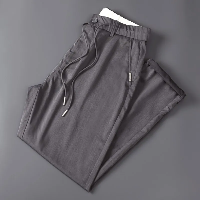 

Men's Summer Thin Ice Silk Casual Pants Loose Straight Leg Elastic Versatile Long Cotton Trousers Comfortable Breathable