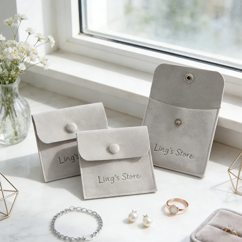 

100pcs Personalized Logo Microfiber Jewelry Bag For Earring Ring Necklace Storage Pouch Packing Gift Small Organizer Accessories