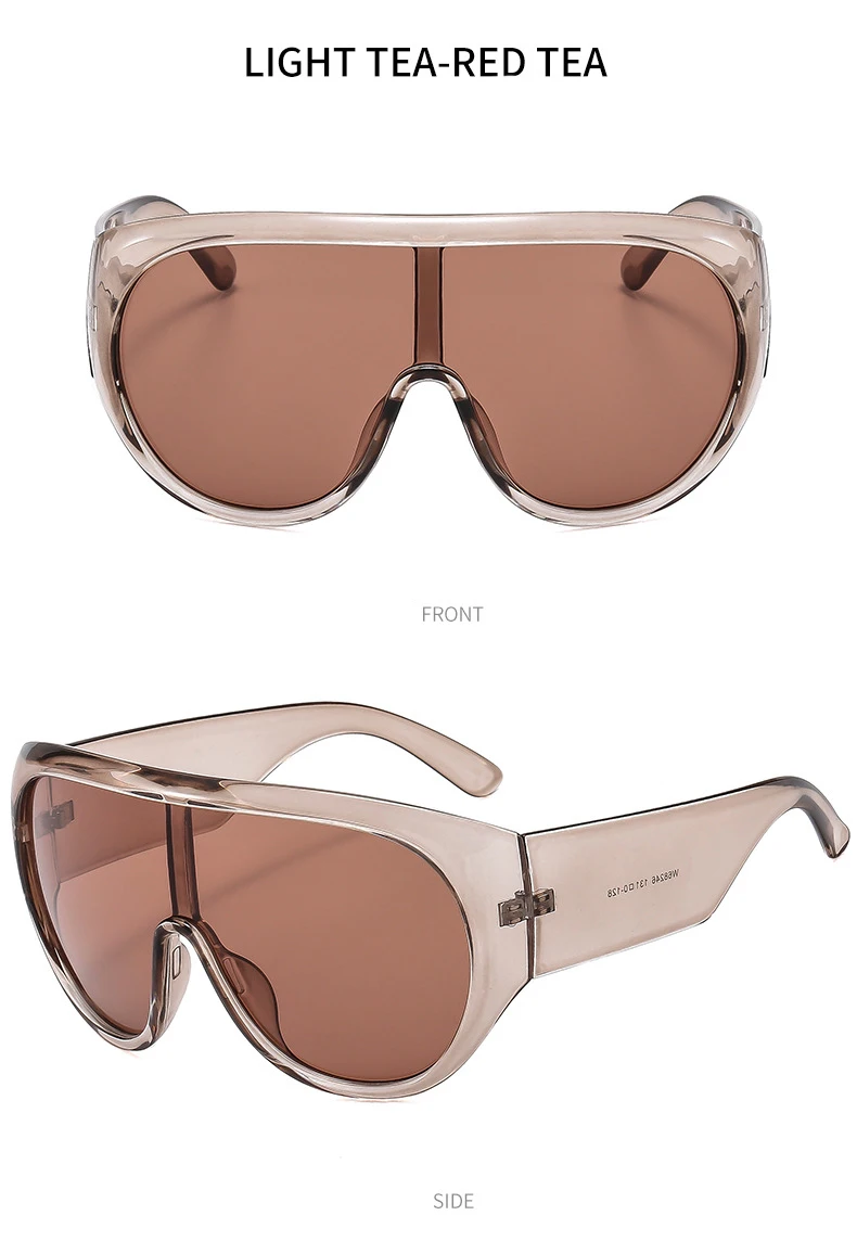 Übergroße Shield-Sonnenbrille für Damen, Y2K, futuristische einteilige Maskenbrille, transparent, braun, modische Schutzbrille, luxuriöses Design – Detail 12
