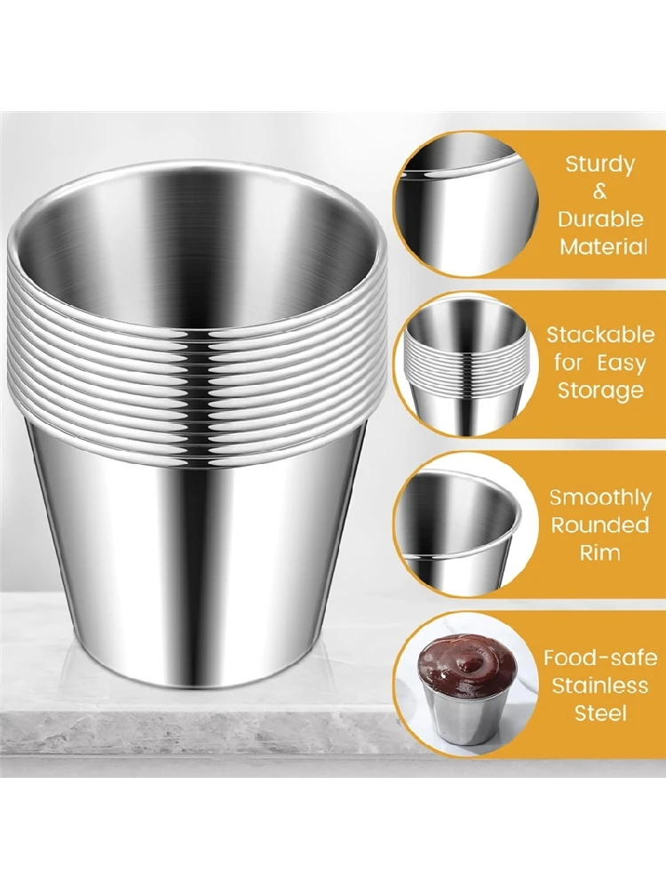 Ramekins ronds en acier inoxydable A7THK, 24 pièces, gobelets à Sauce à tremper en métal de 1.5Oz, bols à condiments réutilisables, conteneurs