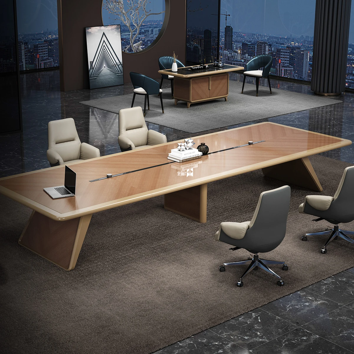 

Luxury Office Furniture Set Large Modern Meeting Room Boardroom Long 6-18 20 22 24 Person Customized Wooden Conference Table