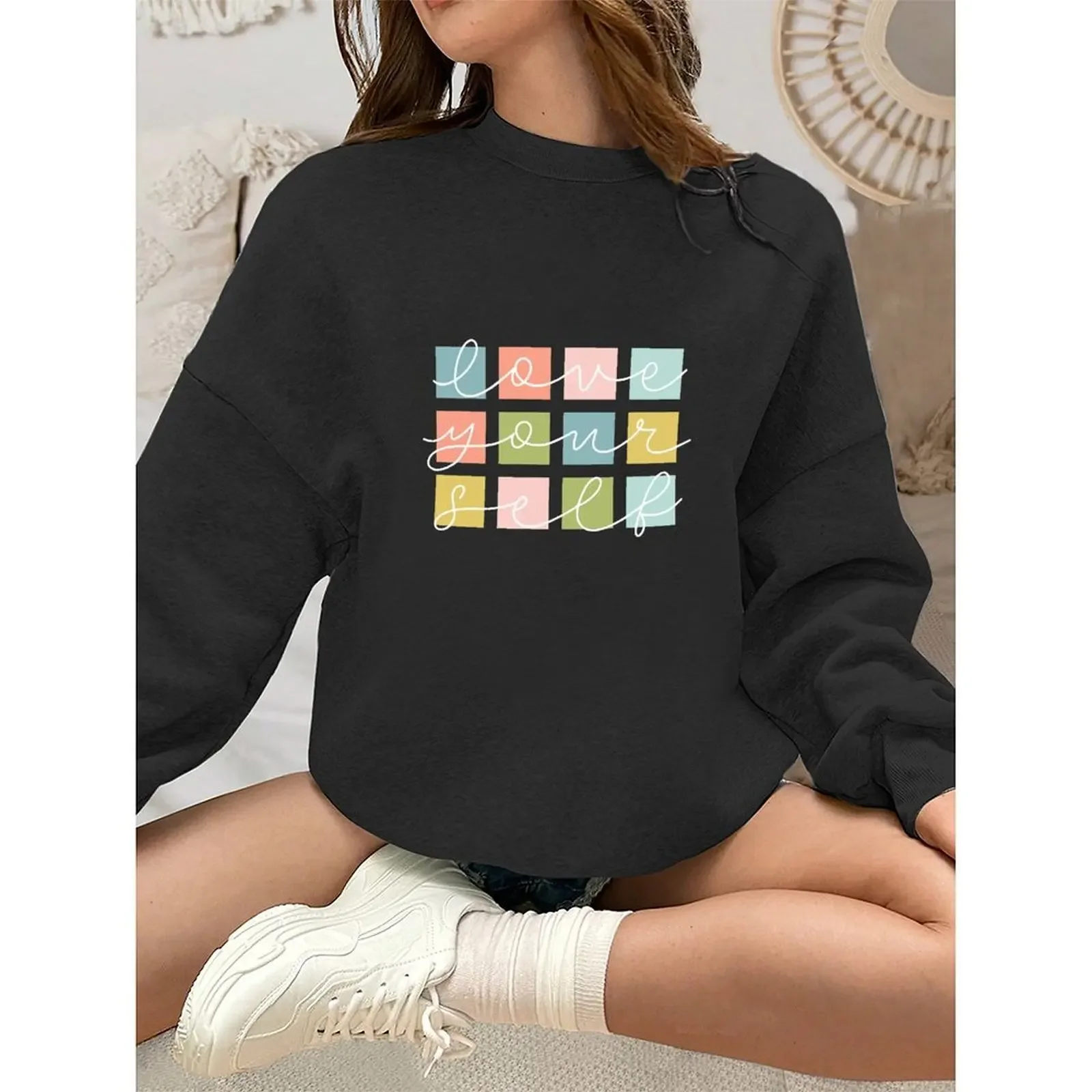 

Women's Sweatshirts O-Neck Printed Pattern Loose Casual Sports Pullovers Comfortable Velvet Long Sleeve Sweater Winter For Women