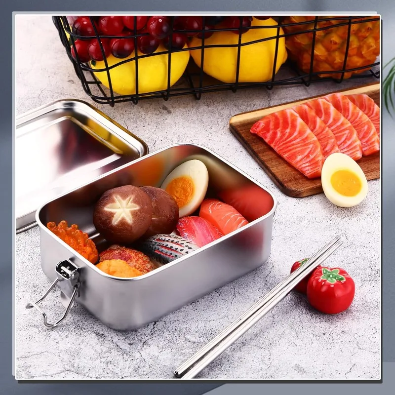 Lebensmittelbehälter aus Edelstahl, verschließbare und auslaufsichere Lunchbox aus Metall, Lebensmittelaufbewahrungsbehälter, wiederverwendbar (850 ml)