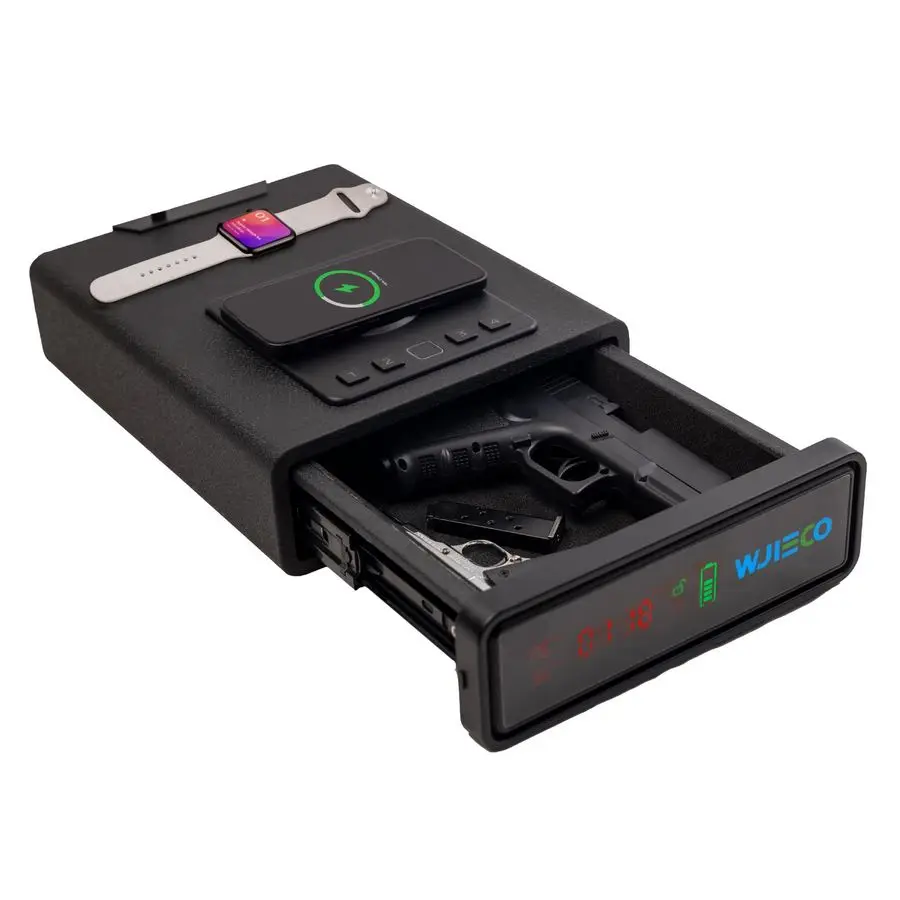 

Smart Gun Safe with Phone Charging for Handgun Biometric Gun Safe 3 Ways Quick Access with Fingerprint Keypad Key Lock for Bedsi