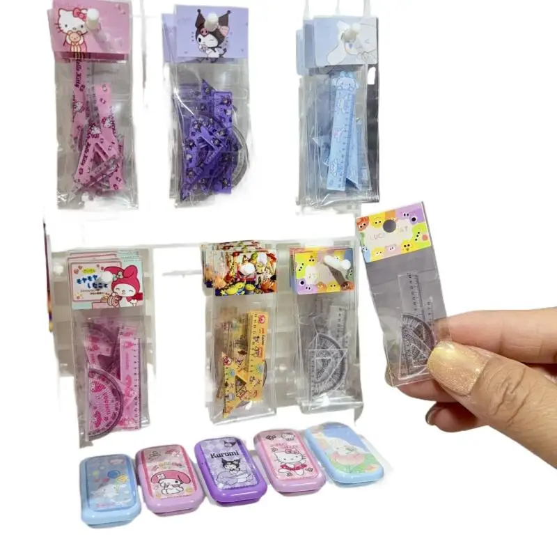 4PCS Puppenhaus Miniatur Lineal Modell Set Cartoon Meine Schule Liefert Nette Anime Lernen Szene Dekoration