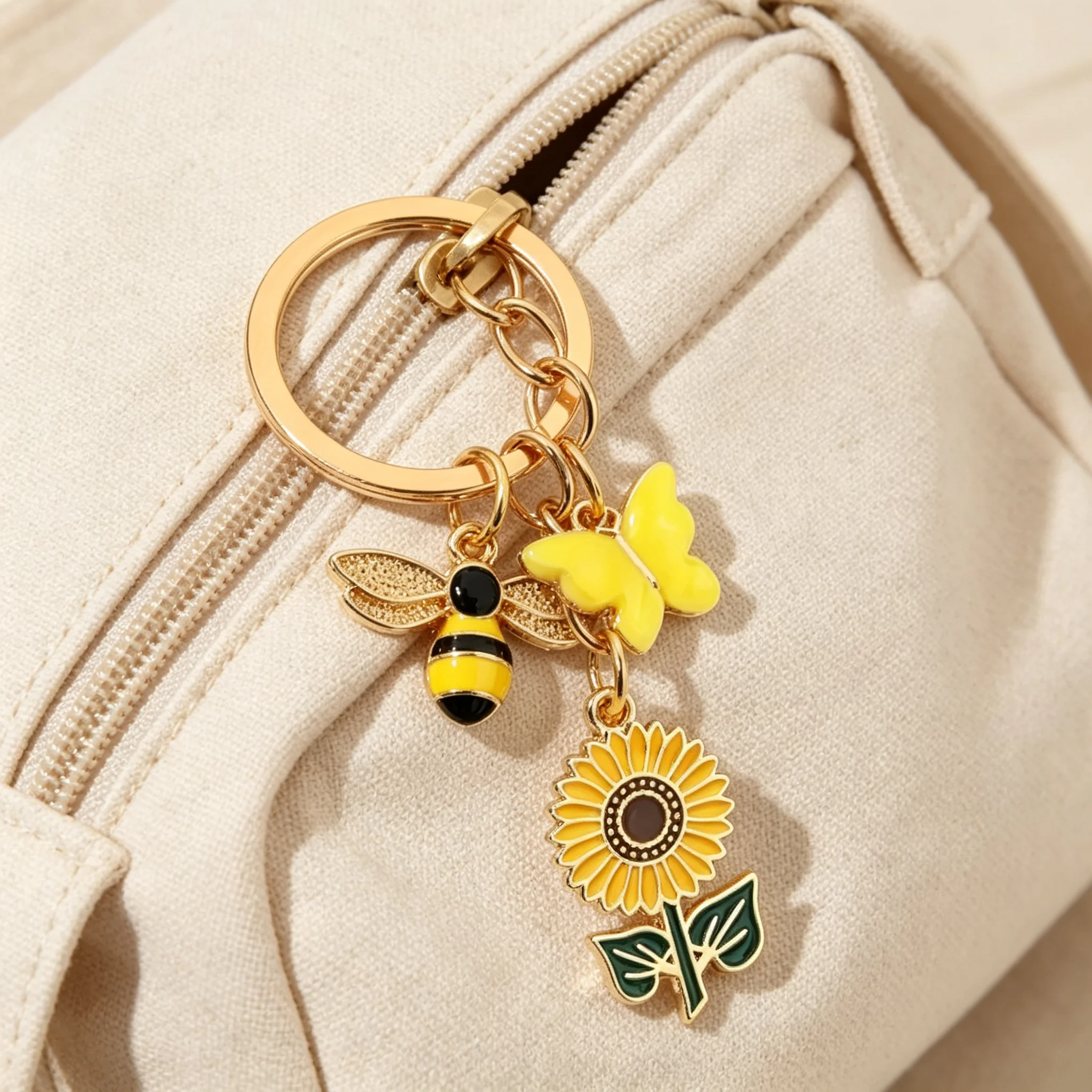 Cute Metal Butterfly Bee Sunflower Keychain