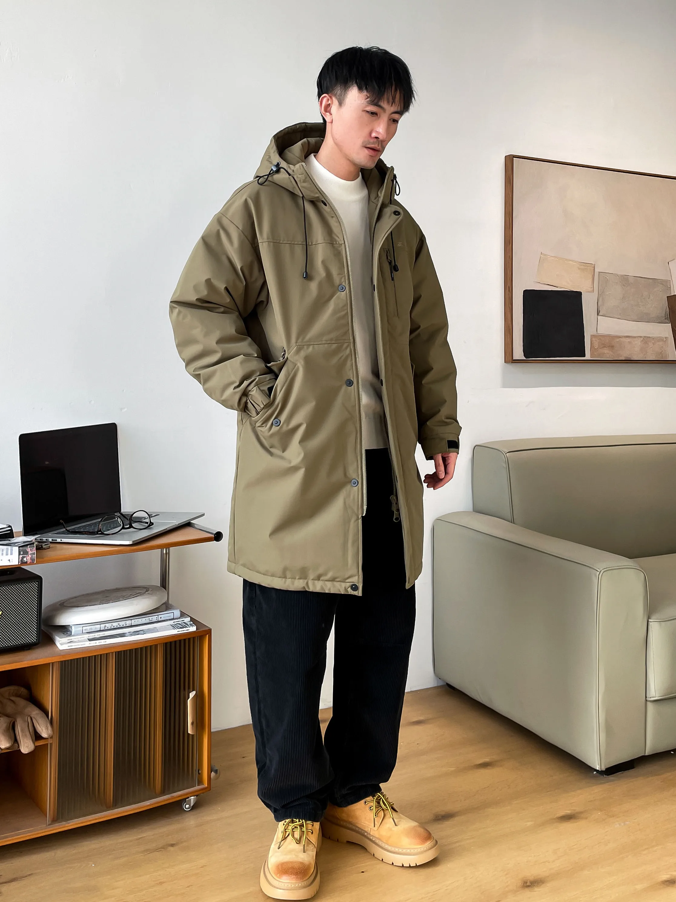 

American Sle Men's Loose Fit Long Hooded Du down Jaet Windproof Warm Casual Faion Polyester Fiber Filling 90% FP 650