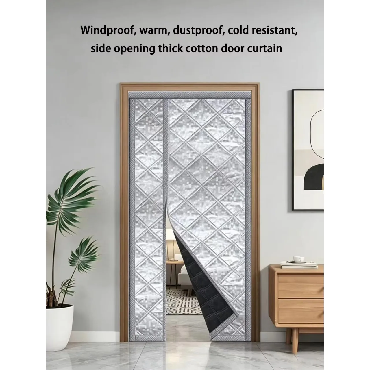 Cotton Door Curtain for Winter Warmth, Windproof and Cold Proof,double-layer Thickened Household Magnetic Windproof Door Curtain