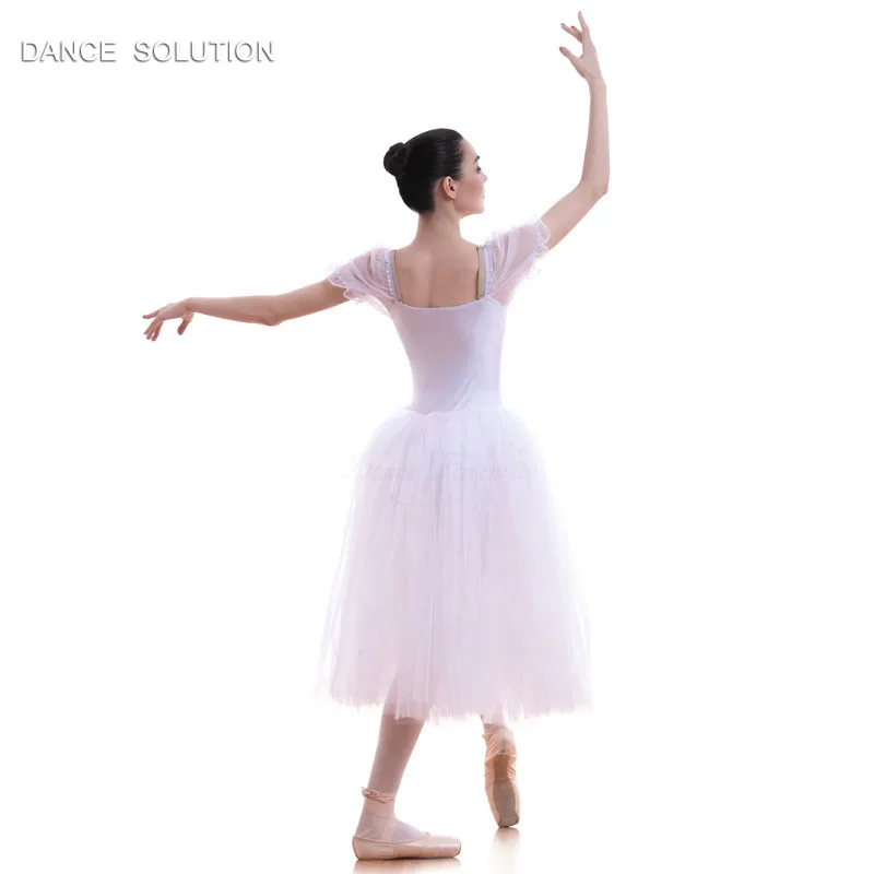 Female Ballet Dance Costumes Short Puff Sleeves Romantic Tulle Dress for Girls & Women Stage Performance Tutu Dancewear 18034