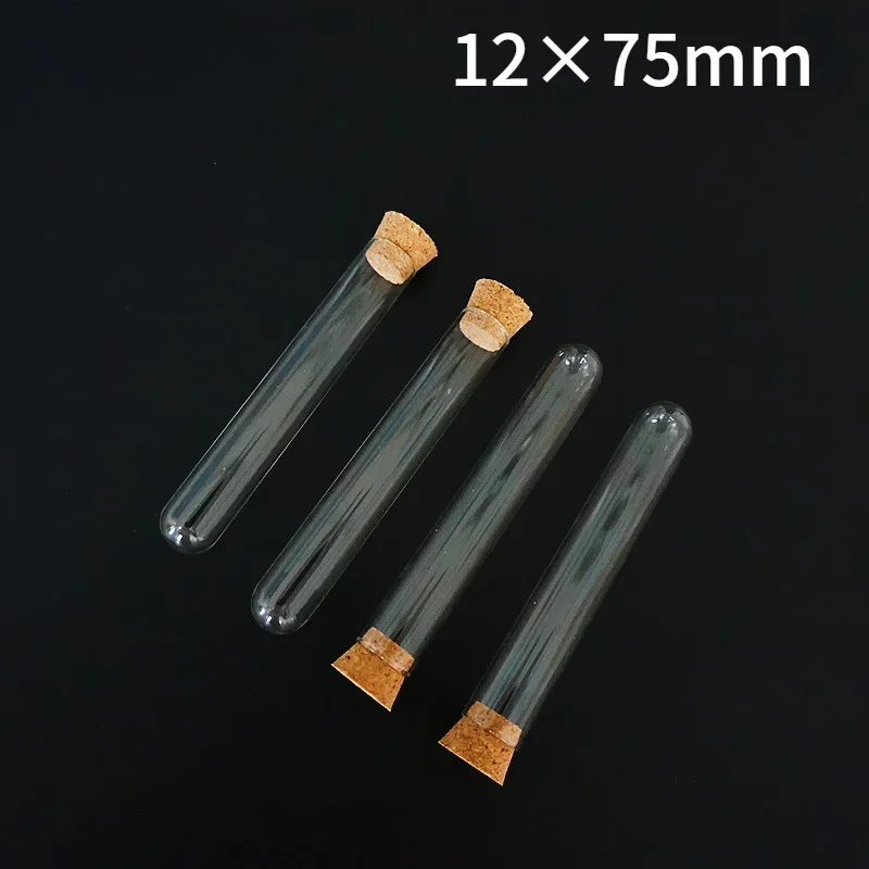 48pcs/lot 12x75mm Round Botttom Glass Tube Laboratory Transparent Hard Glass Test Tube with Cork Wedding Favours Vial