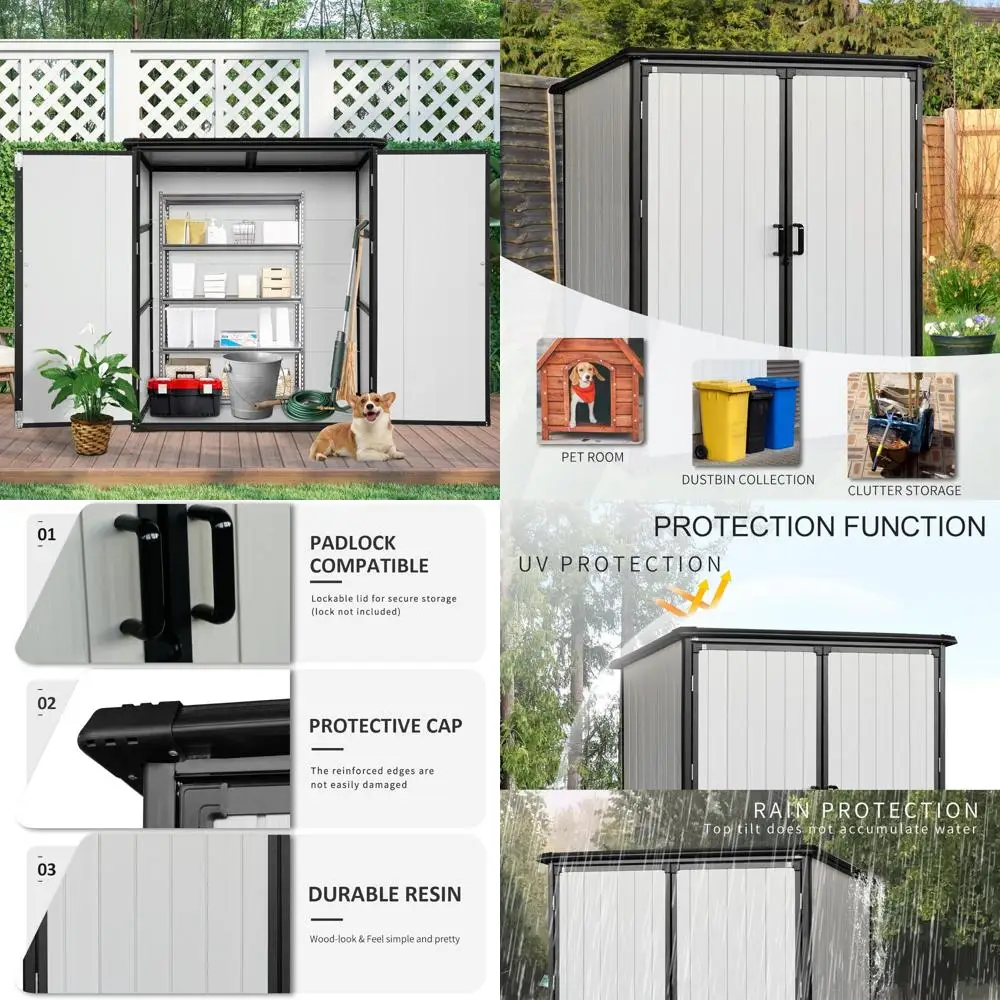 

Наружный навес для хранения: полимерный шкаф длиной 5x3 фута с запираемыми дверцами — устойчивый к атмосферным воздействиям для велосипедов, патио, инструментов и многого другого — прочное хранилище